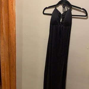 Classic black halter dress with lined cups.